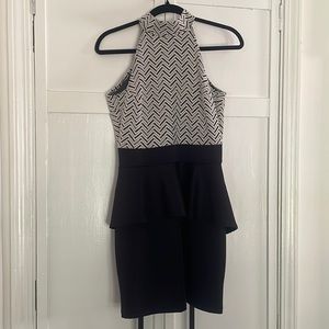 Snap Black and White Peplum Cocktail Dress